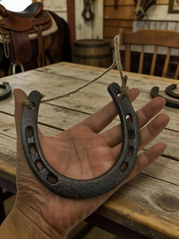 lawjey Cast Iron Horseshoe Decor - Good Luck Horseshoe Gifts with Rope for Western Wedding, Cowboy Party, Housewarming - Stunning Rustic Home Wall Decor (Dark Grey) in Saudi Arabia