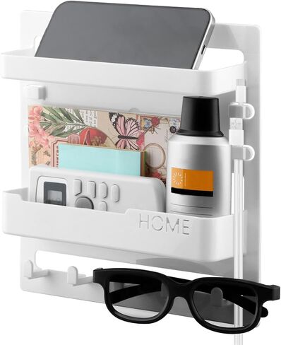 Bedside Shelf Wall Mount and Wall Nightstand for Bedroom,Adhesive Nightstand Wallshelf with 5 Hooks,Wall Mount Shelf Organizer for Charging Station and Remote Control Holder(Black) in Saudi Arabia