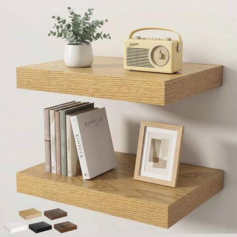 Floating Shelves for Wall 24 in x 9.3 in Deep, Wall Mounted Rustic Wood Shelf with Invisible Brackets for Storage & Display, Living Room Bedroom Bathroom, Brown, 2 Pack in Saudi Arabia