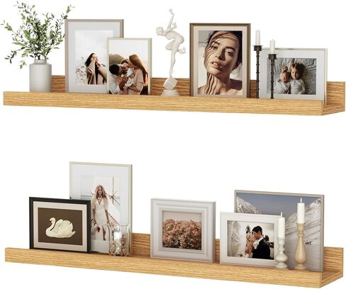 Floating Shelves for Wall, 24 inch Wood Floating Shelves Set of 2, Picture Ledge Shelf for Books Photo Frames, Wall Mounted Shelves for Bathroom Bedroom Living Room Kitchen, Oak in Kuwait