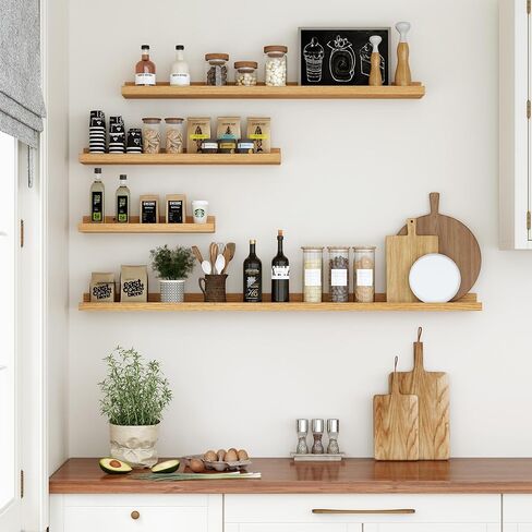 Floating Shelves for Wall, 24 inch Wood Floating Shelves Set of 2, Picture Ledge Shelf for Books Photo Frames, Wall Mounted Shelves for Bathroom Bedroom Living Room Kitchen, Oak in Kuwait