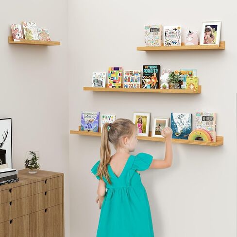 Floating Shelves for Wall, 24 inch Wood Floating Shelves Set of 2, Picture Ledge Shelf for Books Photo Frames, Wall Mounted Shelves for Bathroom Bedroom Living Room Kitchen, Oak in Kuwait
