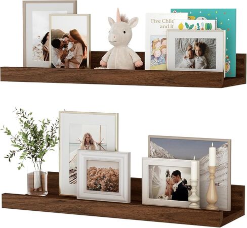 Floating Shelves for Wall, 24 inch Wood Floating Shelves Set of 2, Picture Ledge Shelf for Books Photo Frames, Wall Mounted Shelves for Bathroom Bedroom Living Room Kitchen, Oak in Kuwait
