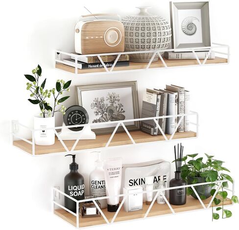 Floating Shelves for Wall Set of 3, Wall Mounted Shelf for Home Storage Decor, Hanging Shelves for Living Room, Bedroom, Bathroom, Kitchen - Black in Kuwait