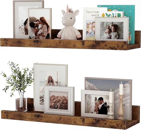 Floating Shelves for Wall, 24 inch Wood Floating Shelves Set of 2, Picture Ledge Shelf for Books Photo Frames, Wall Mounted Shelves for Bathroom Bedroom Living Room Kitchen, Oak in Kuwait
