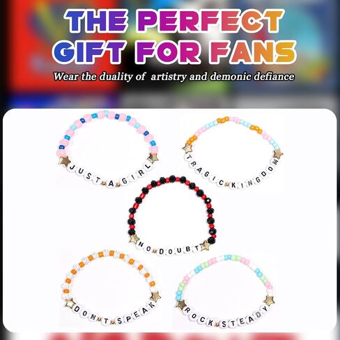 AICase for No Doubt Merch Gifts مستوحاة من الأساور 5 قطع قابلة للتكديس أساور الصداقة مطرزة بالخرز للحفلات الموسيقية ملصق الفينيل CD ملصق قبعة تانك توب تي شيرت هدايا البضائع لعيد ميلاد المعجبين in Kuwait