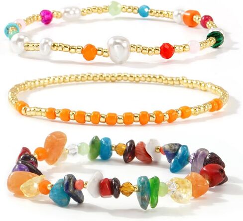 Chip Crystals Gemstone Healing Gold Beaded Stackable Bracelets Set For Women,Handmade Stretch Nature Stone Luck Energy Jewelry,Daily Wear Friendship Gift in Saudi Arabia