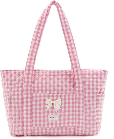 Quilted Tote Bag for Women, Quilted Floral Tote Bags with Zipper, Cute Bow Cotton Patchwork Shoulder bag for Daily in Saudi Arabia