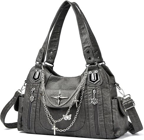 Makukke Y2K Gothic Tote Bag, Vintage Punk Shoulder Bag with Chains, Multi-Pocket Crossbody Purse for College Women Daily in Saudi Arabia