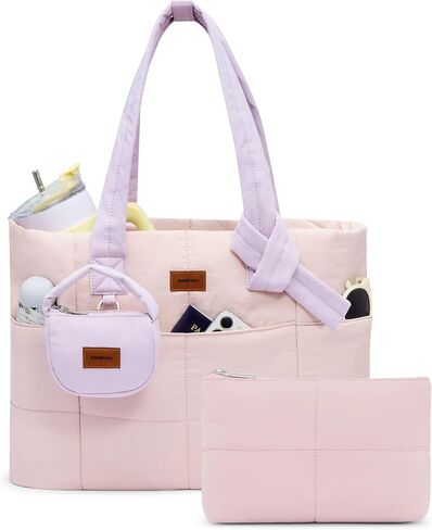 SHOWKOO Puffer Tote Bag for Women, Lightweight Quilted Tote Handbag with Mini Pouch, Nurse Bag for Travel College & Daily Use in Saudi Arabia