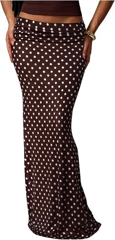MakeMeChic Women's Polka Dots Maxi Skirt Summer Elegant Fishtail Pencil Skirts in Kuwait