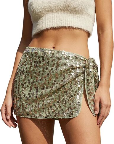 Women Y2k Fringe Sequin Mini Skirt Vintage Low Rise Tassel Sparkly Beaded Floral Bodycon Pencil Micro Skirt in Kuwait