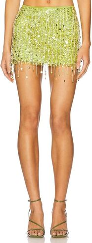 Women Y2k Fringe Sequin Mini Skirt Vintage Low Rise Tassel Sparkly Beaded Floral Bodycon Pencil Micro Skirt in Kuwait