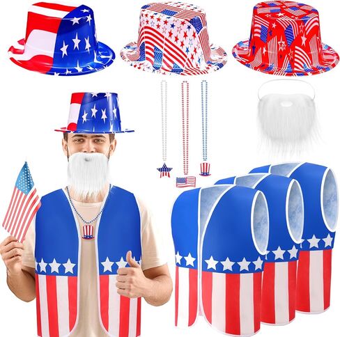 Yahenda 12 Pcs American Flag Costume Man 3 Set USA Patriotic Accessories 4th of July Outfit for 250th Anniversary Party in Kuwait
