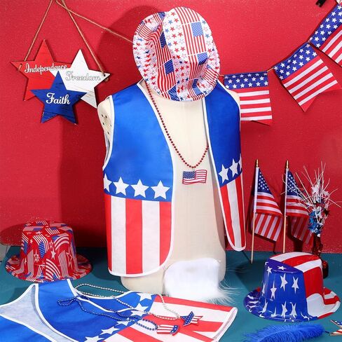 Yahenda 12 Pcs American Flag Costume Man 3 Set USA Patriotic Accessories 4th of July Outfit for 250th Anniversary Party in Kuwait