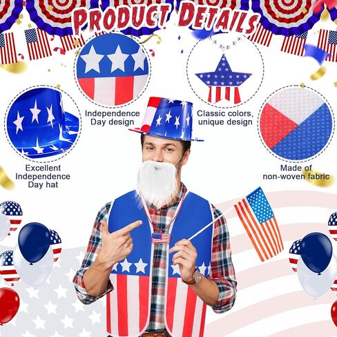 Yahenda 12 Pcs American Flag Costume Man 3 Set USA Patriotic Accessories 4th of July Outfit for 250th Anniversary Party in Kuwait