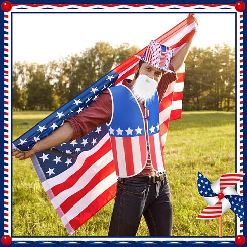 Yahenda 12 Pcs American Flag Costume Man 3 Set USA Patriotic Accessories 4th of July Outfit for 250th Anniversary Party in Kuwait