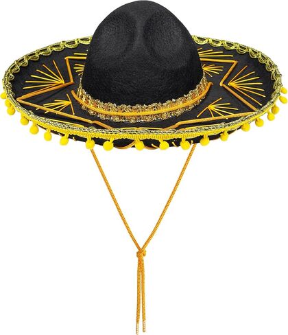 GiftExpress Black Mariachi Sombrero Hat with Gold Trim, Sombrero for Cinco de Mayo, Halloween Costume, Mexican Fiesta Costume in Kuwait