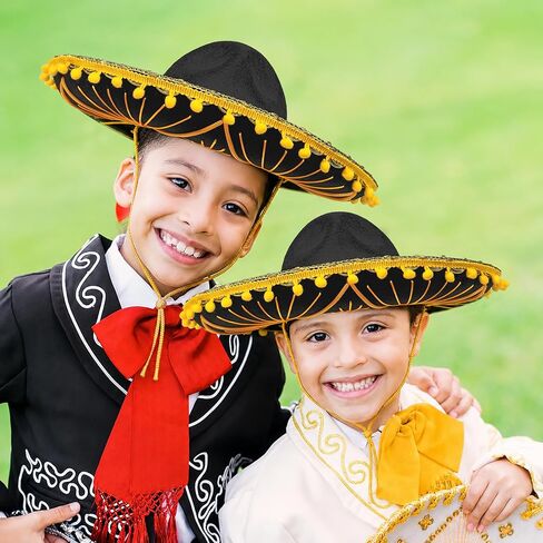 GiftExpress Black Mariachi Sombrero Hat with Gold Trim, Sombrero for Cinco de Mayo, Halloween Costume, Mexican Fiesta Costume in Kuwait