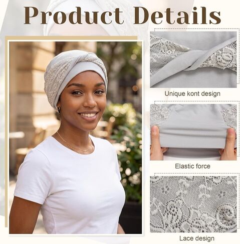 JenPen 4 Pcs Chemo Headwear for Women, Milk Silk Knot Lace Headscarf Turban, Stretch Beanie Cap for Cancer Hair Loss Sleeping Multicolor in Kuwait