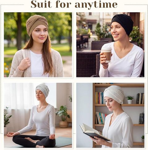 JenPen 4 Pcs Chemo Headwear for Women, Milk Silk Knot Lace Headscarf Turban, Stretch Beanie Cap for Cancer Hair Loss Sleeping Multicolor in Kuwait