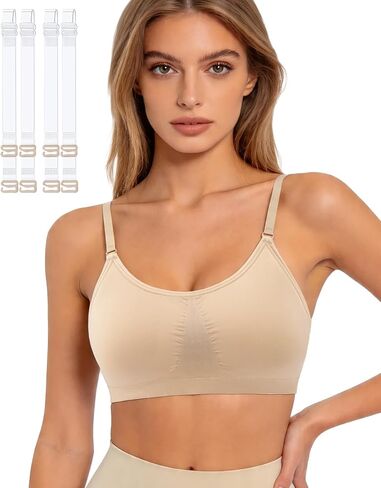 Clear Strap Bra Womens Bras Wireless Nude Bra Dance Bra Nude Sports Bra Bralette with Padding Adjustable Straps in Saudi Arabia