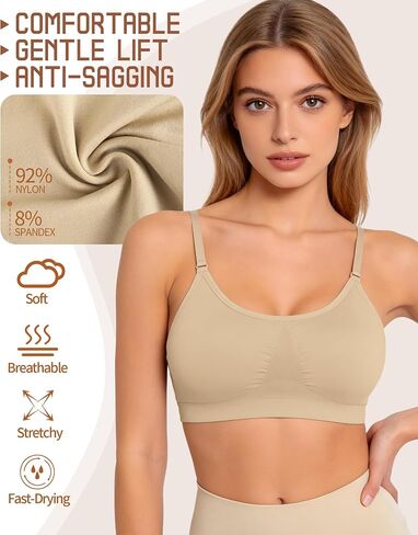 Clear Strap Bra Womens Bras Wireless Nude Bra Dance Bra Nude Sports Bra Bralette with Padding Adjustable Straps in Saudi Arabia