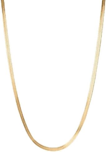 Gold Herringbone Chain Necklace For Women - 18K PVD Gold Waterproof & Sweatproof Non Tarnish Choker Necklace - 16 Inch - Family Owned Brand - Made in USA in Saudi Arabia