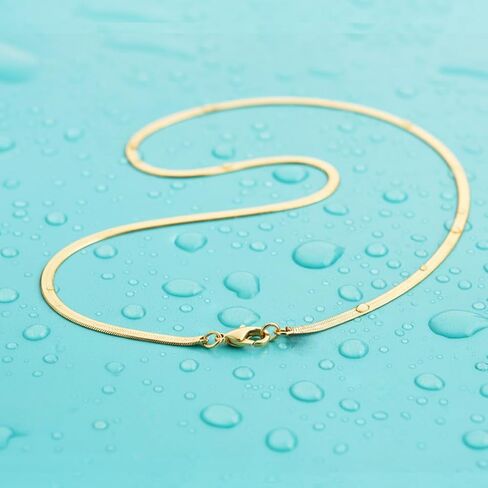 Gold Herringbone Chain Necklace For Women - 18K PVD Gold Waterproof & Sweatproof Non Tarnish Choker Necklace - 16 Inch - Family Owned Brand - Made in USA in Saudi Arabia