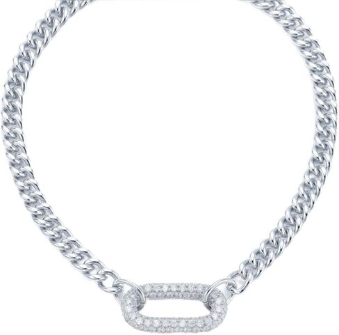 Shiny Silver Necklace for Women, White Gold Plated Chunky Cuban Link Chain Paperclip Choker Necklaces for Women Trendy Non Tarnish Women Silver Chain Jewelry Gifts in Saudi Arabia