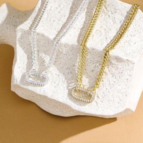 Shiny Silver Necklace for Women, White Gold Plated Chunky Cuban Link Chain Paperclip Choker Necklaces for Women Trendy Non Tarnish Women Silver Chain Jewelry Gifts in Saudi Arabia