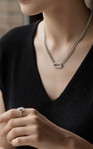 Shiny Silver Necklace for Women, White Gold Plated Chunky Cuban Link Chain Paperclip Choker Necklaces for Women Trendy Non Tarnish Women Silver Chain Jewelry Gifts in Saudi Arabia