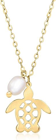 Ross-Simons Italian 4-4.5mm Cultured Pearl Turtle Necklace in 10kt Yellow Gold in Kuwait