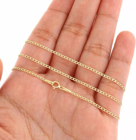 Nuragold 14k الذهب الأصفر الحقيقي الصلبة الكوبية كبح وصلة 1.5 ملم سلسلة قلادة ((16 "-24") مجوهرات إيطالية أنيقة للرجال والنساء in Kuwait