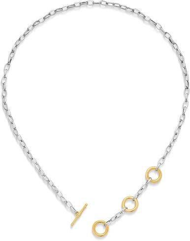 Two Tone Chain Necklace for Women, Gold and Silver Tube Link Fashion Jewelry in Kuwait