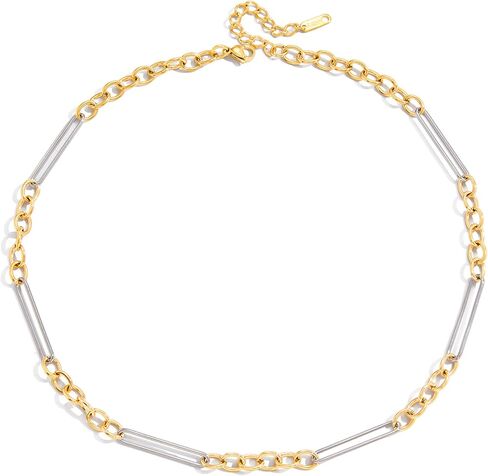 Two Tone Chain Necklace for Women, Gold and Silver Tube Link Fashion Jewelry in Kuwait