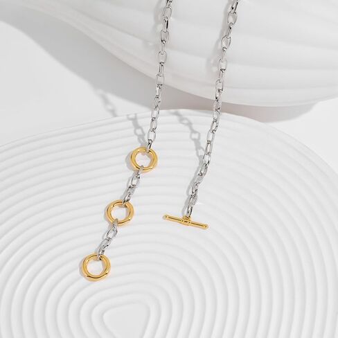 Two Tone Chain Necklace for Women, Gold and Silver Tube Link Fashion Jewelry in Kuwait