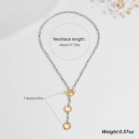 Two Tone Chain Necklace for Women, Gold and Silver Tube Link Fashion Jewelry in Kuwait