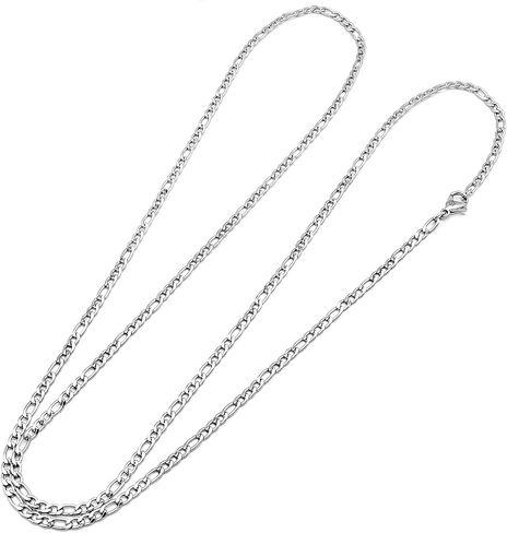 VENICEBEE® Best Long Stainless Steel Chain Medical Grade 316L Surgical Metal ID Figaro Link Necklace 30" INCHES 3MM Wide Neck Chain 30 inch RESIZABLE + Pouch - HYPOALLERGENIC LEAD-FREE METAL in Saudi Arabia