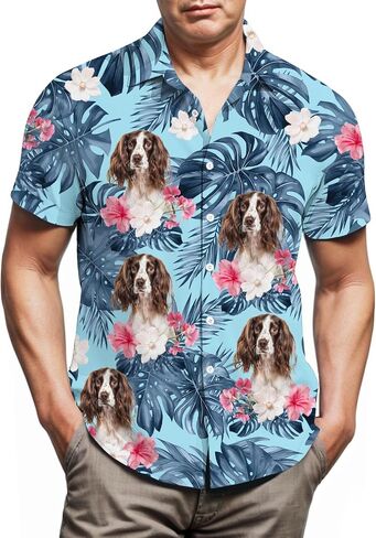 English Springer Spaniel Hawaiian Shirts for Men,Button Down Beach Casual Shirtss in Saudi Arabia