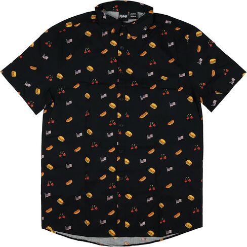 Fourth of July Mens Hamburgers Flags Hot Dogs Adult Button Up Shirt in Kuwait