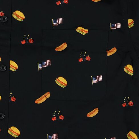 Fourth of July Mens Hamburgers Flags Hot Dogs Adult Button Up Shirt in Kuwait