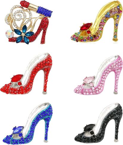 Women Brooch Pins Bulk Set 6Pcs Elegant Crystal Rhinestones High Heel Shoes Shape Brooch for Dress Shawl Party Prom in Saudi Arabia