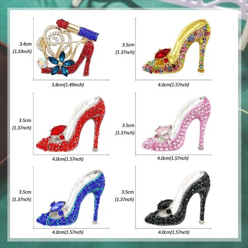 Women Brooch Pins Bulk Set 6Pcs Elegant Crystal Rhinestones High Heel Shoes Shape Brooch for Dress Shawl Party Prom in Saudi Arabia