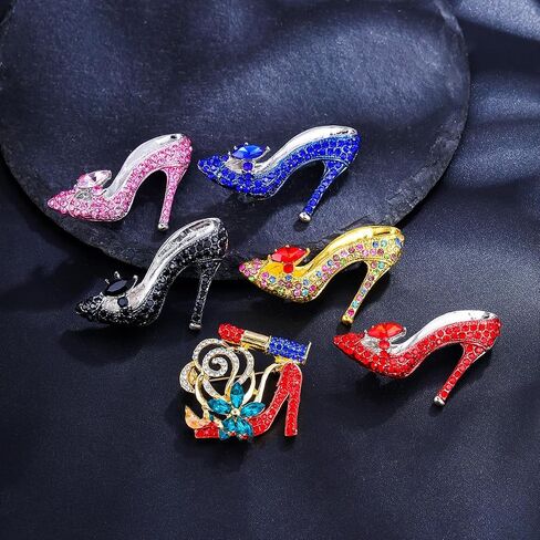 Women Brooch Pins Bulk Set 6Pcs Elegant Crystal Rhinestones High Heel Shoes Shape Brooch for Dress Shawl Party Prom in Saudi Arabia