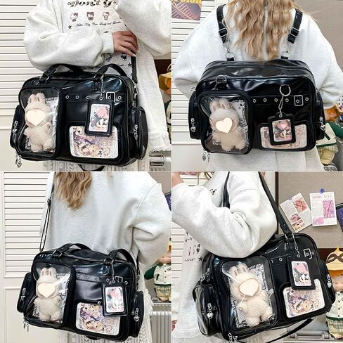 Black Ita Bag Crossbody, Japanese School Messenger Bag, Pin Display Bag, Cute Messenger Shoulder Bag for Women, Kawaii Tote Bag, Emo Grunge Gothic Bag, Large Crossbody Messenger Bag for School in Kuwait