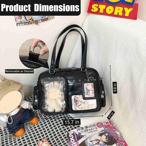 Black Ita Bag Crossbody, Japanese School Messenger Bag, Pin Display Bag, Cute Messenger Shoulder Bag for Women, Kawaii Tote Bag, Emo Grunge Gothic Bag, Large Crossbody Messenger Bag for School in Kuwait