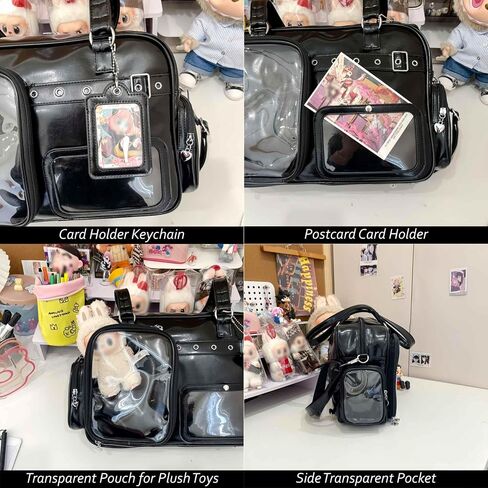 Black Ita Bag Crossbody, Japanese School Messenger Bag, Pin Display Bag, Cute Messenger Shoulder Bag for Women, Kawaii Tote Bag, Emo Grunge Gothic Bag, Large Crossbody Messenger Bag for School in Kuwait
