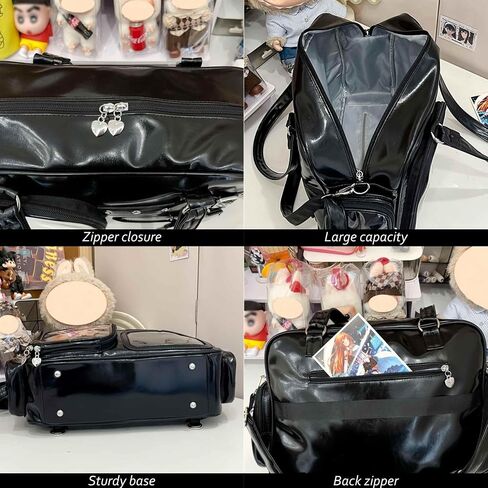 Black Ita Bag Crossbody, Japanese School Messenger Bag, Pin Display Bag, Cute Messenger Shoulder Bag for Women, Kawaii Tote Bag, Emo Grunge Gothic Bag, Large Crossbody Messenger Bag for School in Kuwait