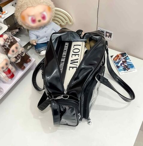 Black Ita Bag Crossbody, Japanese School Messenger Bag, Pin Display Bag, Cute Messenger Shoulder Bag for Women, Kawaii Tote Bag, Emo Grunge Gothic Bag, Large Crossbody Messenger Bag for School in Kuwait